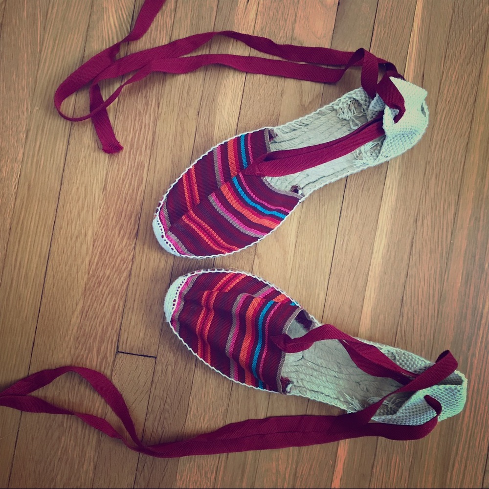 Maroon striped espadrilles